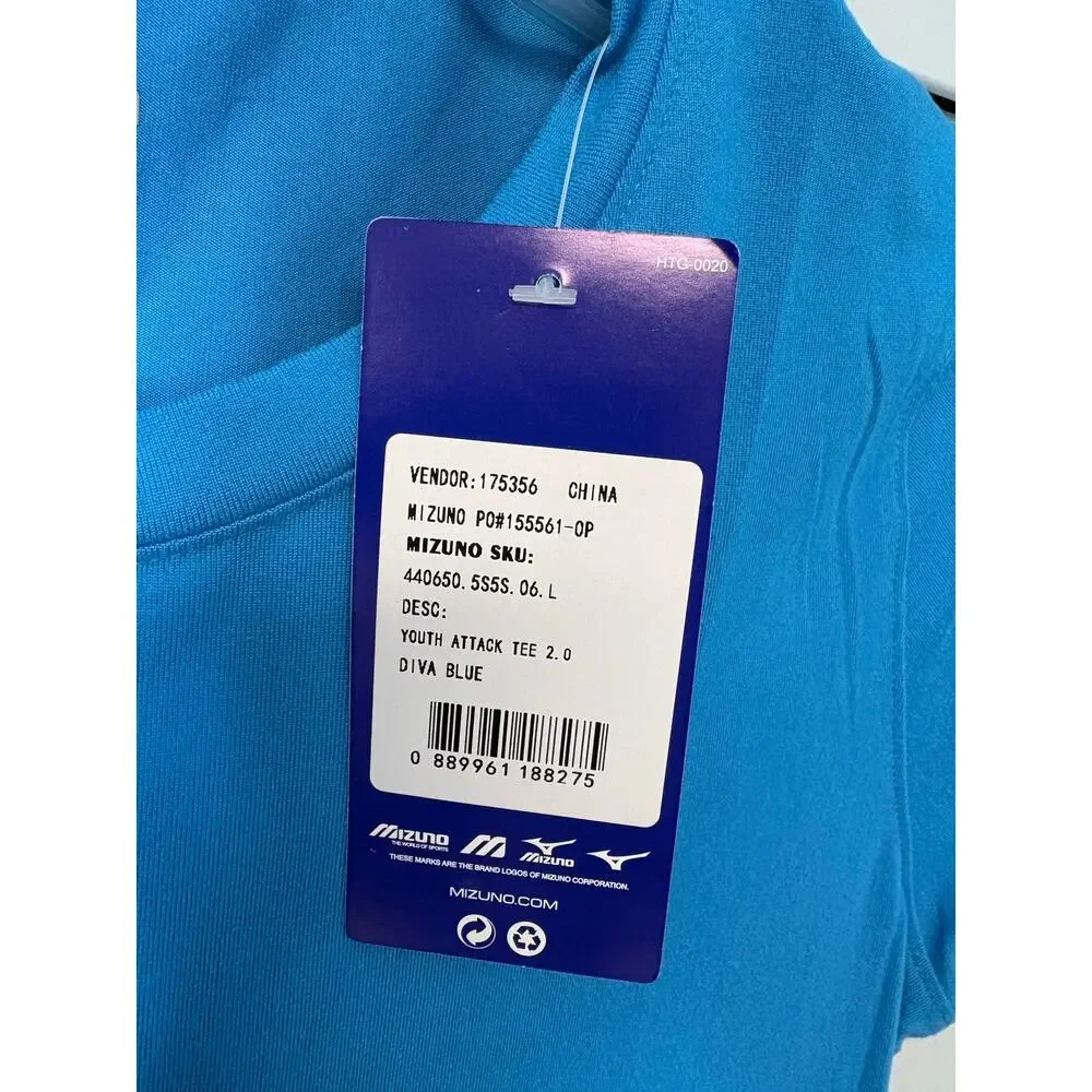 Mizuno performance youth attack tee 2.0 diva blue girl short sleeve shirt large